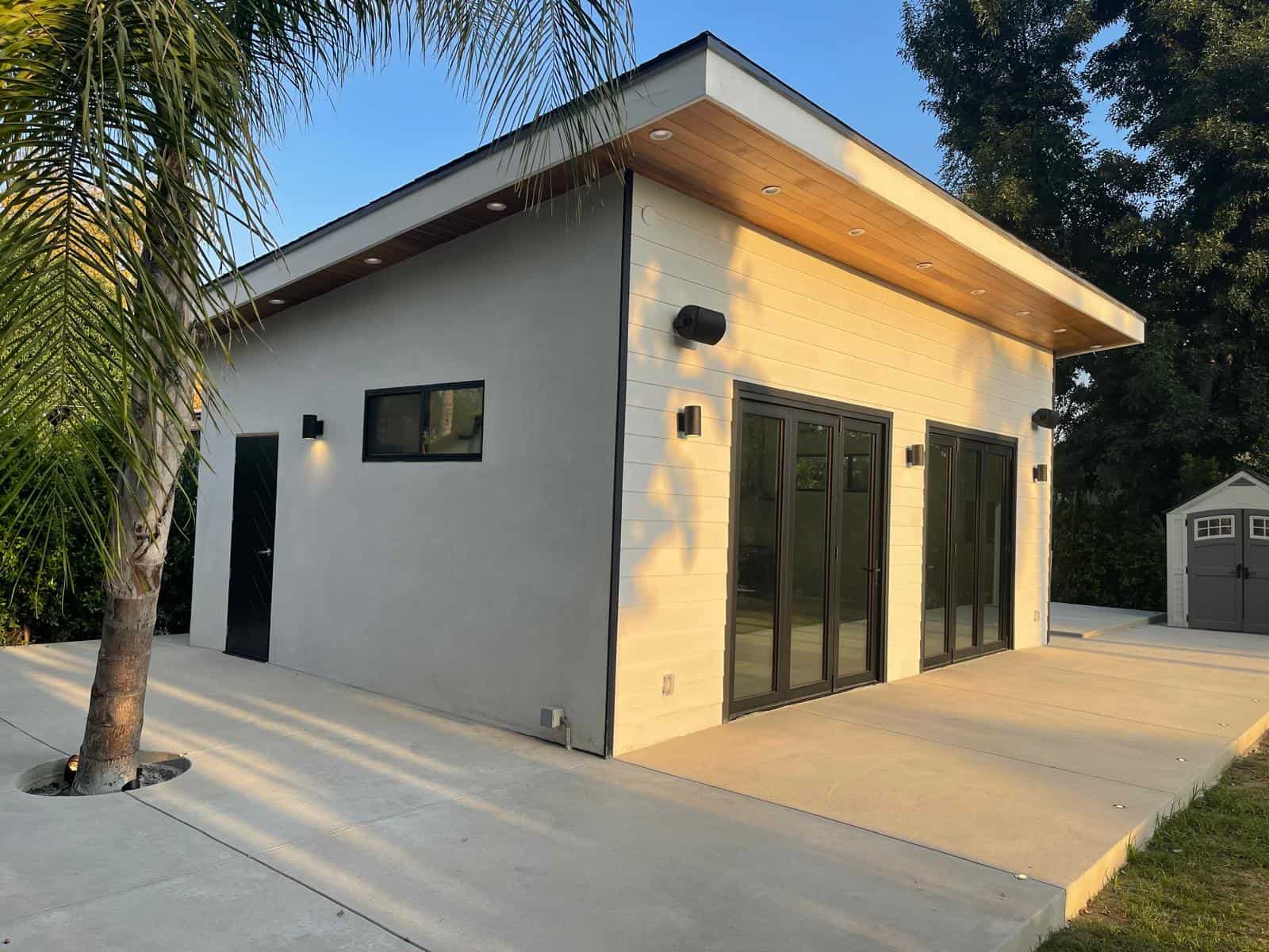 Detached ADU exterior with stucco and pitched roof by UpFront Remodeling in the San Fernando Valley