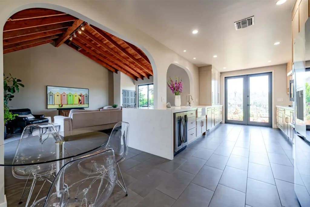 Kitchen and Junior ADU remodel in Hollywood, with natural oak cabinetry and a quartz waterfall island — photo 12 of 20