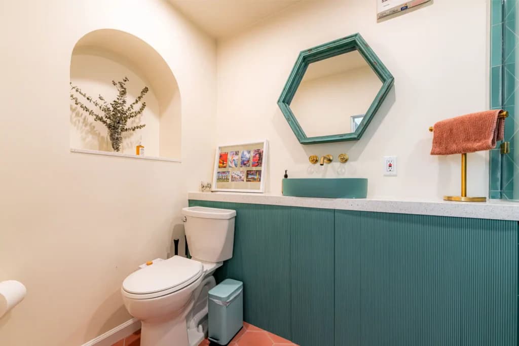 Master and guest bathroom remodel in Los Angeles, with a tiled walk-in shower and dual-sink quartz vanity — photo 13 of 13