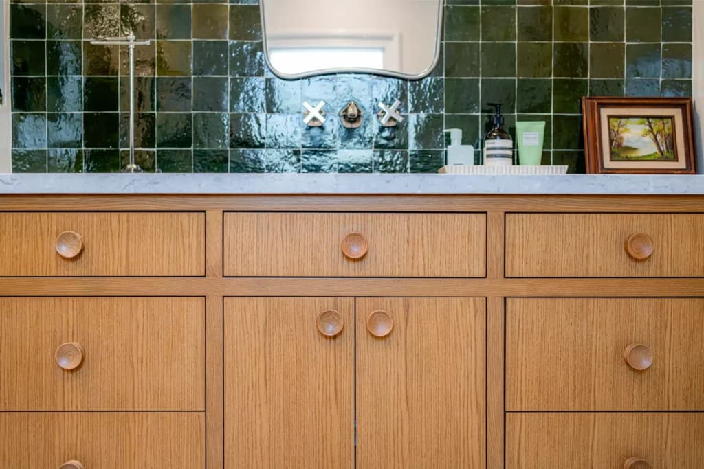 Master and guest bathroom remodel in Los Angeles, with a tiled walk-in shower and dual-sink quartz vanity — photo 1 of 13