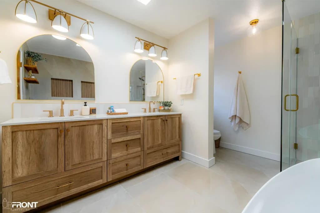 Master bathroom remodel in Westlake Village, with a freestanding soaking tub and zellige-tiled shower — photo 1 of 15