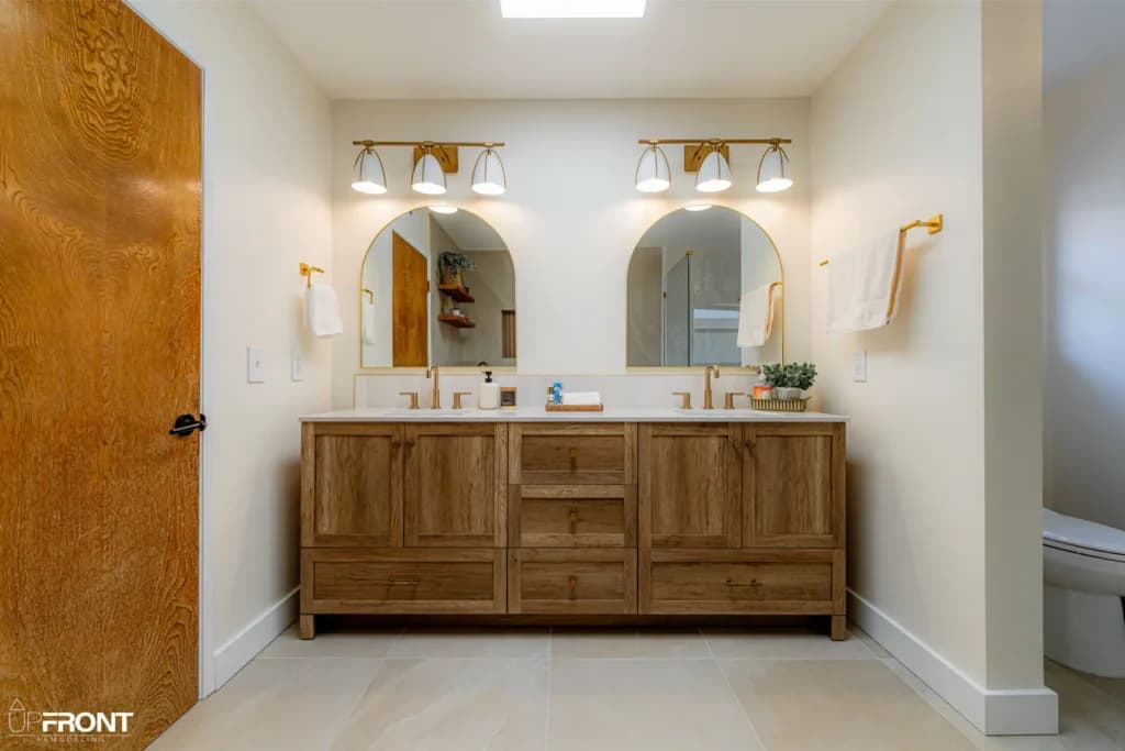 Master bathroom remodel in Westlake Village, with a freestanding soaking tub and zellige-tiled shower — photo 5 of 15