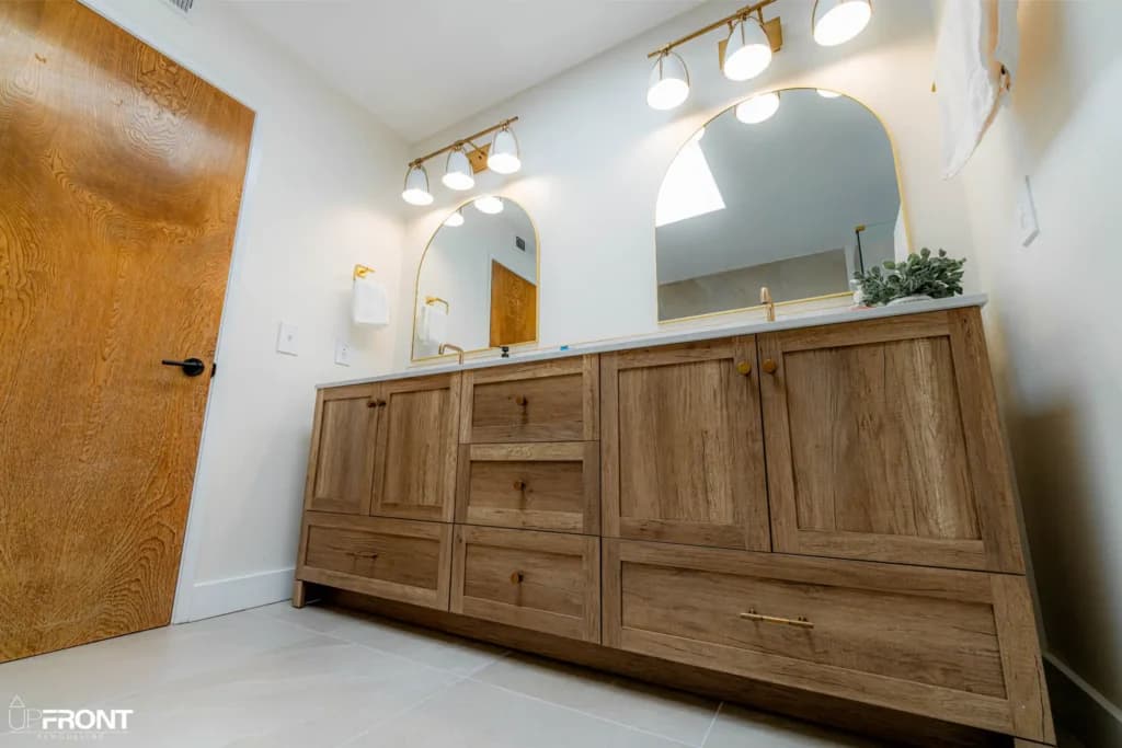 Master bathroom remodel in Westlake Village, with a freestanding soaking tub and zellige-tiled shower — photo 14 of 15